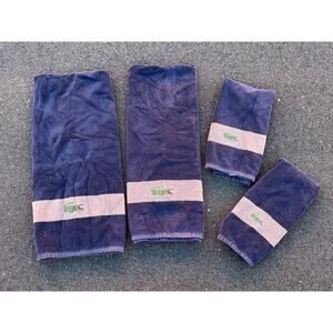 Lacoste - Set of 4 Blue Bath + Hand Towels Alligator Crocodile Logo